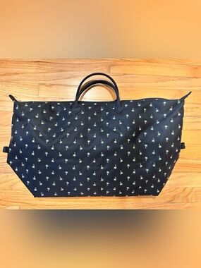 Black Travel Tote with Palm Tree Print